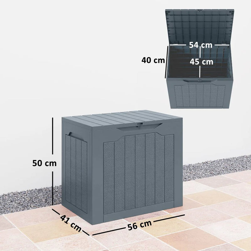 Outsunny 97L Plastic Garden Storage Box, Outdoor Storage Box with Handles, Waterproof Outdoor Storage Container, Light Grey