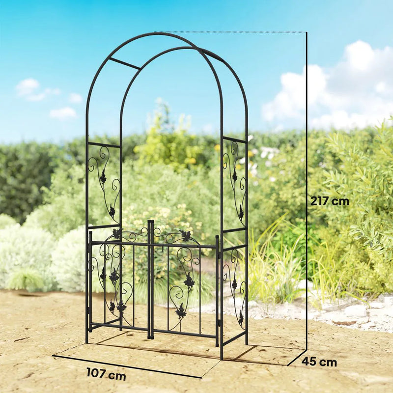 Outsunny 2.17m Steel Garden Arch with Gate, Wedding Arch for Outdoor, Garden, 107W x 45D x 217H cm Black