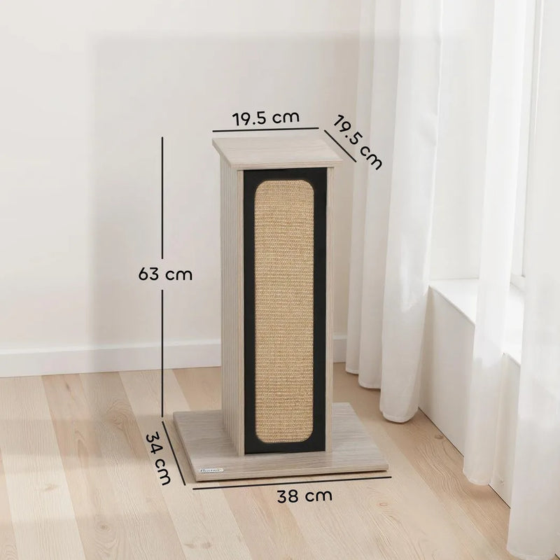 PawHut 63cm Cat Scratching Post, Cat Scratcher with Replaceable Scratching Board, Top Perch, Sisal Scratch Mat, Oak