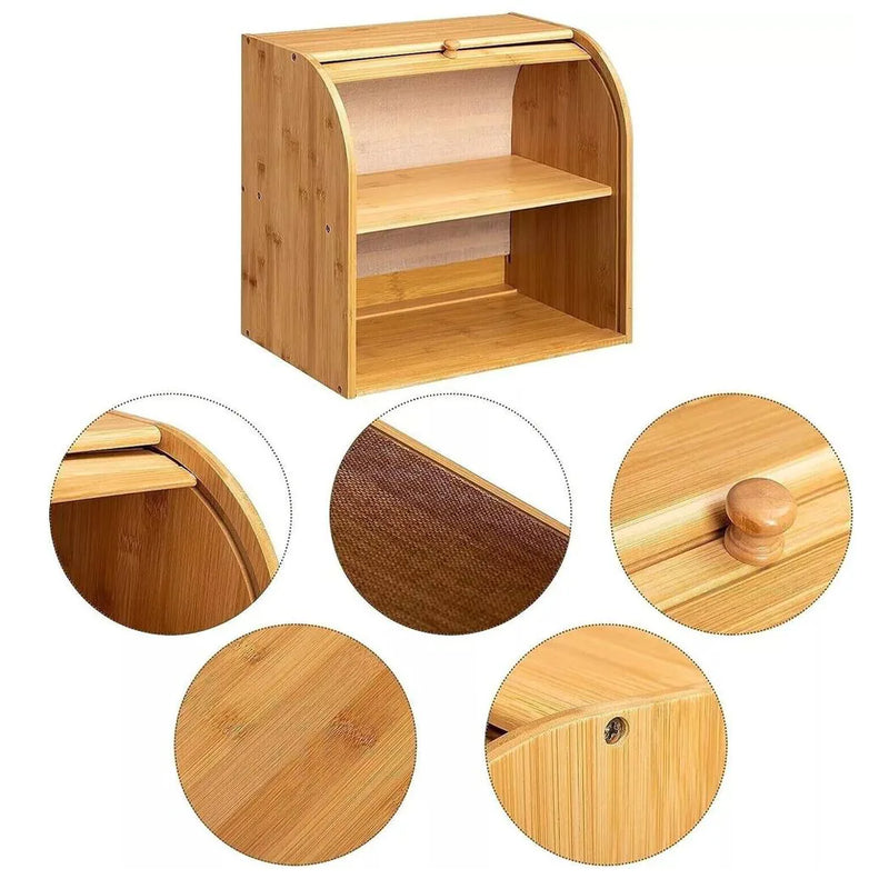 Bread Bin 2 Tiers Double Layer Box Slide Roll Top Food Storage Rack Home Kitchen