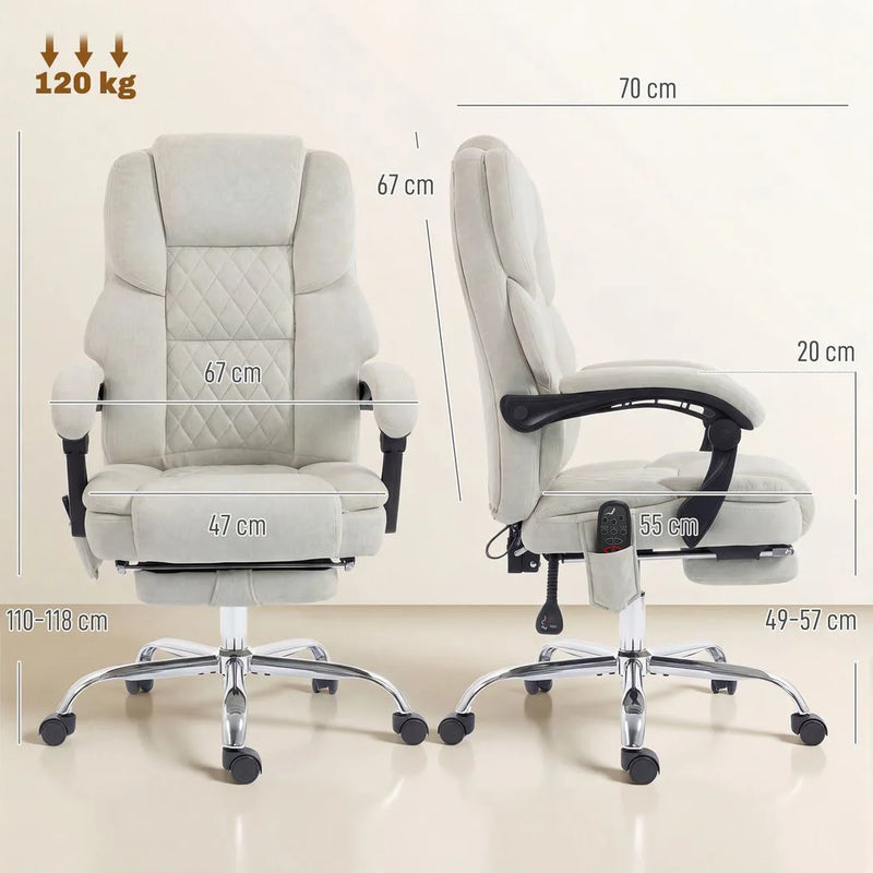 HOMCOM Office Chair with 6-point Vibration Massage and Heat, Fabric Desk Chair with Footrest, High Back, Cream White