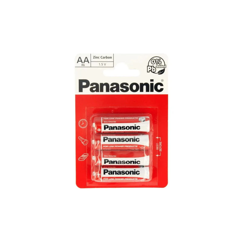 4 x Panasonic Aa Batteries Zinc Carbon R6 1.5V Battery Panar6Rb4