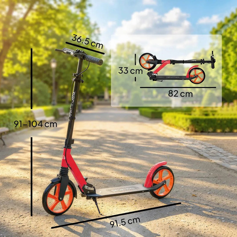 HOMCOM One-click Folding Kick Scooter for 14 w/ Adjustable Handlebar, Push Scooter with Kickstand, Dual Brake System, Red