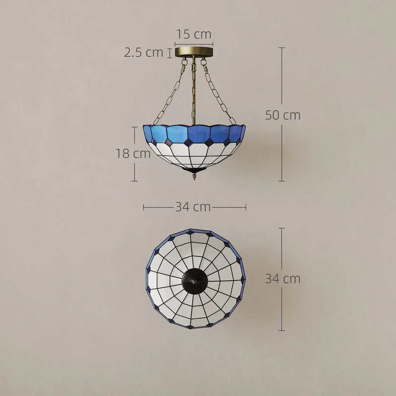 HOMCOM Tiffany Style Ceiling Light, Vintage Chandelier with 3 E27 Sockets, Semi Flush Mount for Living Room, Bulbs Not Included