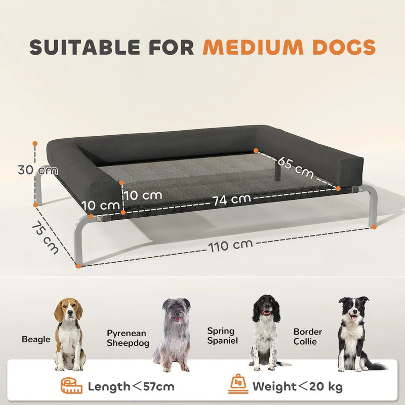 PawHut Elevated Dog Bed with Removable Bolsters, Raised Dog Bed for Medium Breeds, Portable Indoor & Outdoor Pet Cots, Black