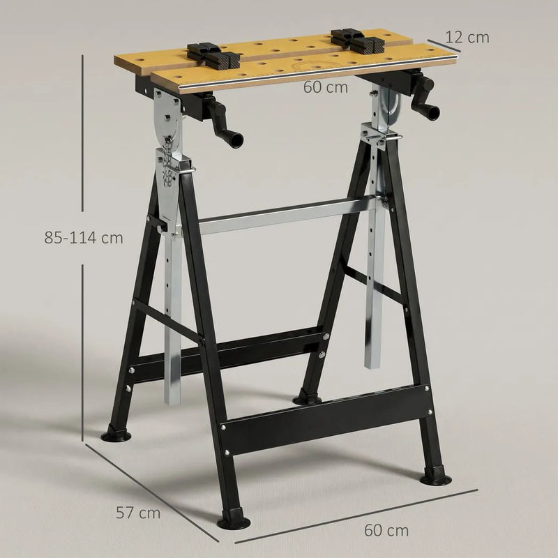 HOMCOM Portable Folding Workbench with Adjustable Height & Angle, Work Bench with 4 Adjustable Clamping Pegs, Beige