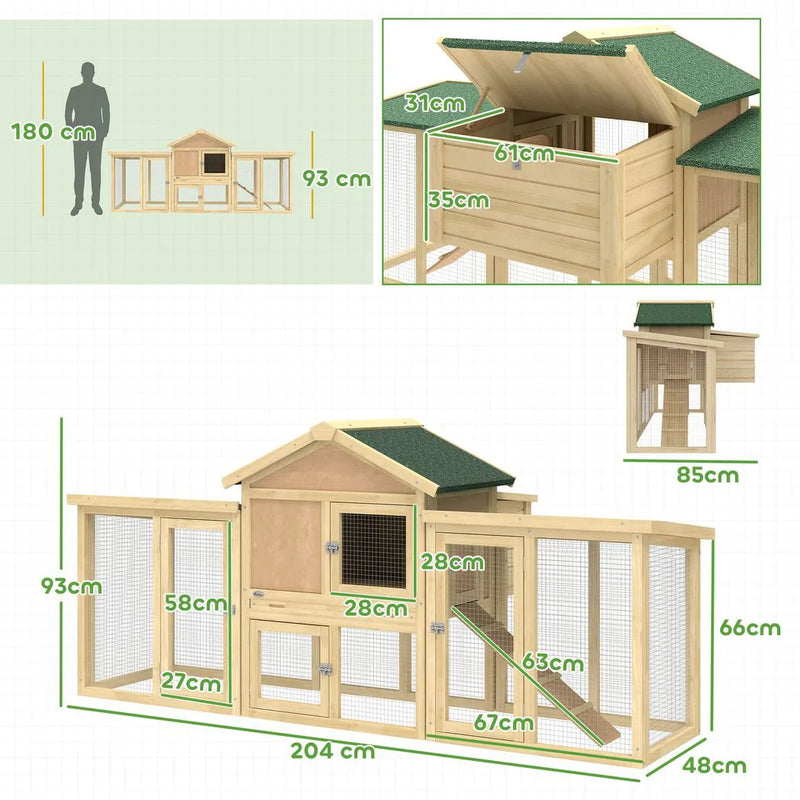 PawHut Large Chicken Coop, Wooden Outdoor Chicken Cage Poultry Hen House with Nesting Box