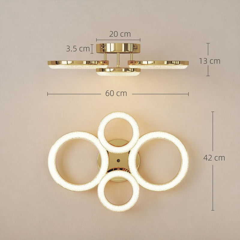 HOMCOM 4-Ring LED Ceiling Light, Flush Mount Ceiling Light with 3 Colour Temperatures, Gold Tone