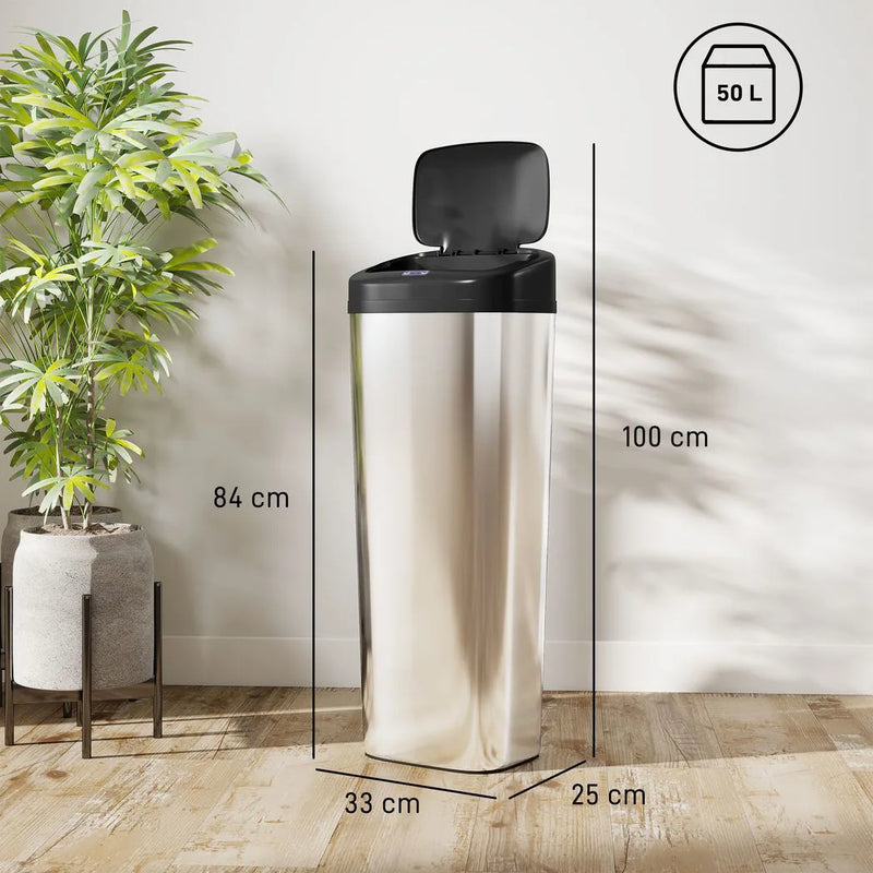 HOMCOM 50L Stainless Steel Sensor Bin - Silver Tone