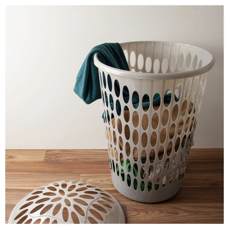 Round Plastic Laundry Hamper Basket With Lid 50L Assorted Colours