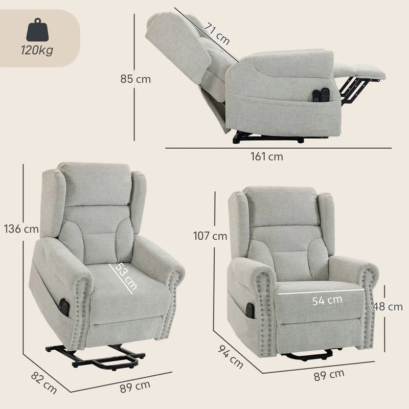 Riser Recliner Chair with Massage and Heat, Chenille Electric Power Lift Recliner Chair, Light Grey