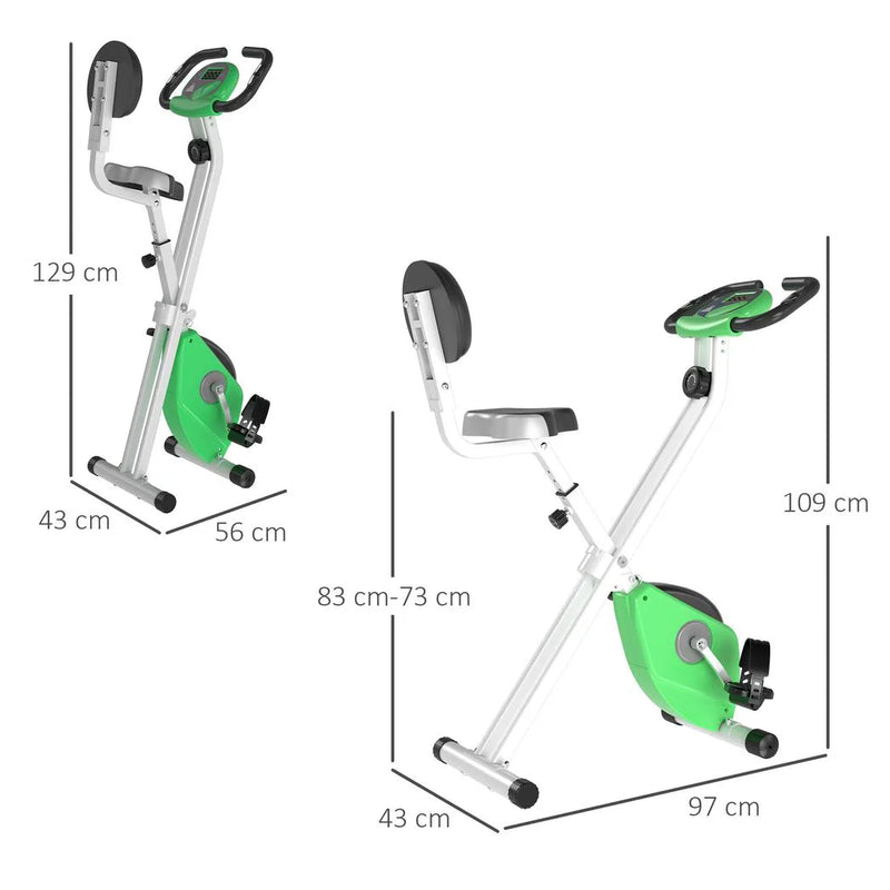 HOMCOM Folding Exercise Bike, Fitness Bicycle Indoor Trainer, Quiet 8-Level Magnetic Resistance, with LCD Monitor, Pulse Sensor and Wheels for Sport Maison and Cardio Training, Green