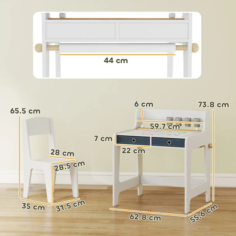 AIYAPLAY Art Table and Chair Set for children, Kids Art Desk and Chair Set with Storage Shelf and Drawers
