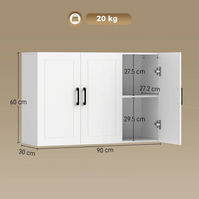 HOMCOM Bathroom Wall Cabinet, Wall Mounted Bathroom Cabinet, Over the Toilet Space Saver with Adjustable Shelves, White