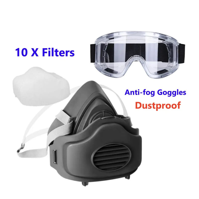 3200 Face Mask Half Face Cover Respirator Filter Reusable Facepiece With Goggles