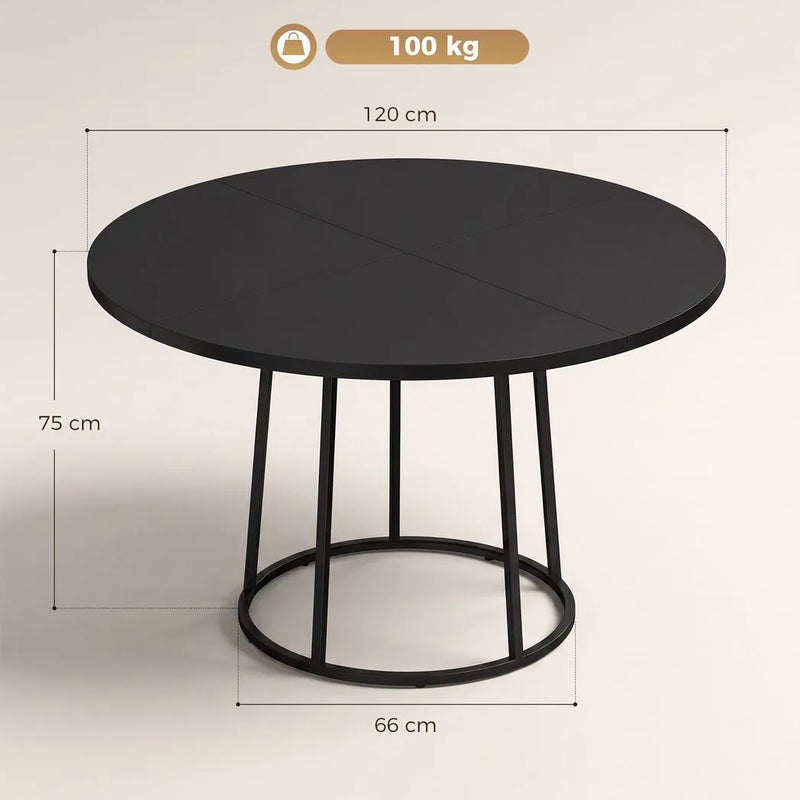 HOMCOM Dining Table Space Saving Kitchen Table Spliced Tabletop Conical Metal Base 120 cm Round Black