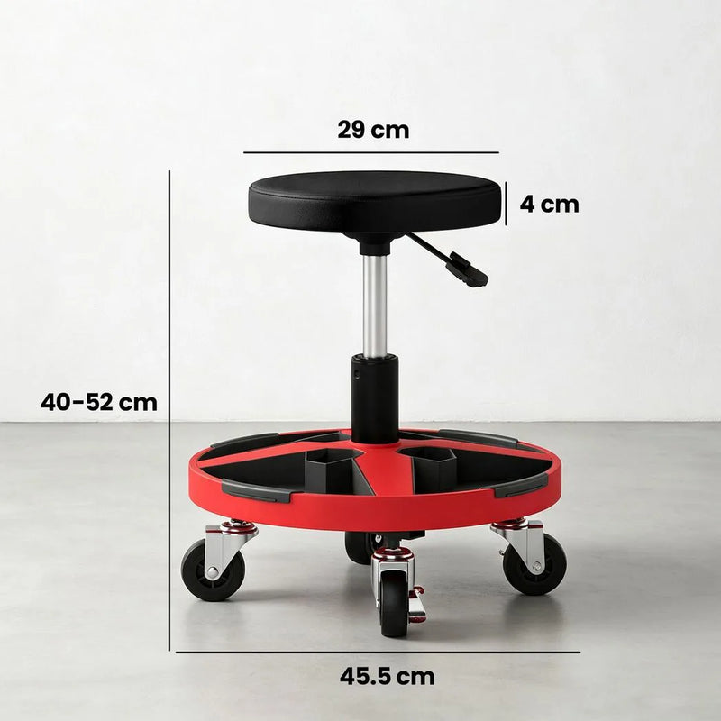 HOMCOM Rolling Mechanic Stool, 40-52 cm Height Adjustable Workshop Stool, 135kg 360° Swivel Roller Padded Creeper Seat, Black