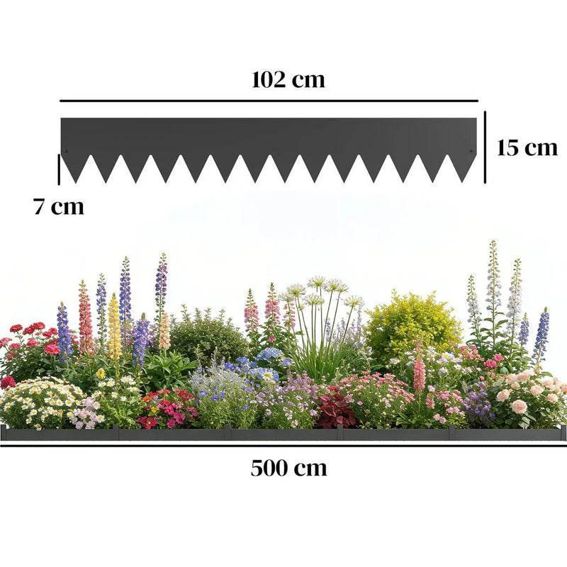 Outsunny 5pcs Garden Fence, Metal Picket Fence Panels, 102x15cm, Black