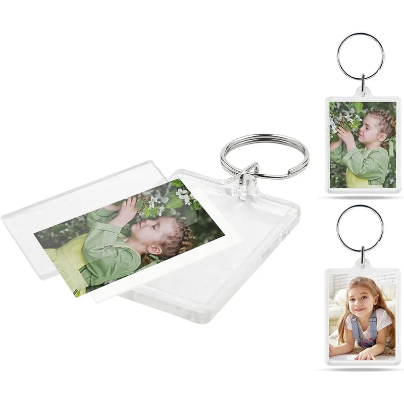 NEW 100pcs Blank Keyring Acrylic Plastic Passport Photo Key Rings Craft Picture UK