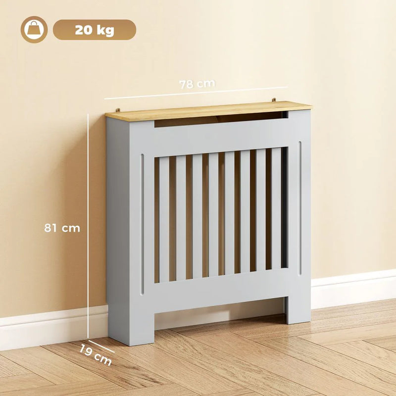 HOMCOM Heater Cover, Radiator Cover Slatted Painted MDF Lined Grill Grey, 78W x 19D x 81H cm