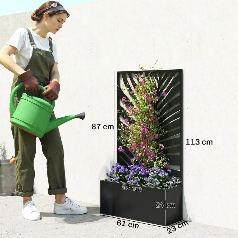 Outsunny Metal Garden Bed for Garden with Trellis, Wall Mounted or Freestanding Raised Planter with Privacy Screen