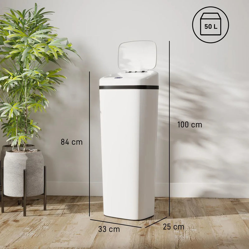 HOMCOM 50L Stainless Steel Sensor Bin - White