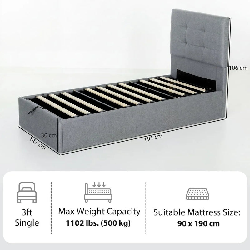 HOMCOM 3ft Single Ottoman Bed with Gas Lift Storage - Grey