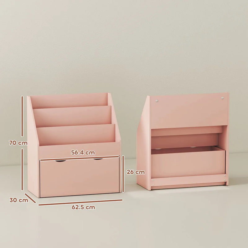 AIYAPLAY Bookcase for Kids with Shelves, Drawer, Bookcase for Bedroom, Playroom, Pink