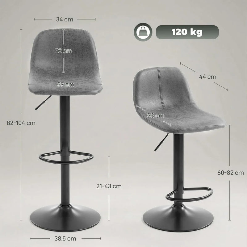 HOMCOM Bar Stools Set of 2, Modern Swivel Barstools with Footrest for Kitchen Island and Dining Room, Grey