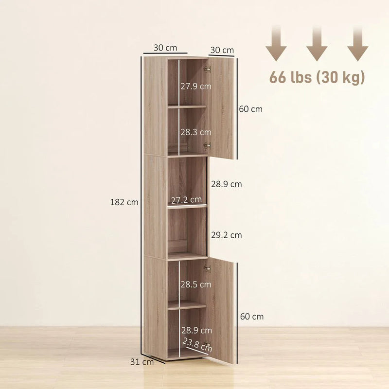 HOMCOM 6-Tier Tall Bathroom Cabinet - Natural
