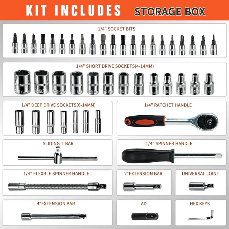 53 Pcs 1/4" Drive Socket Set&Tool Sets Ratchet Wrench Set with Bit Socket Set UK