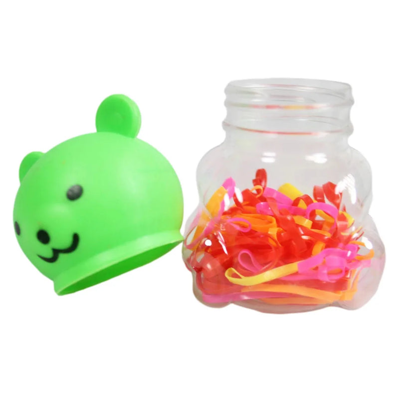 Plastic Hair Tie Bobble Elastic In Teddy Bear Shaped Bottle Assorted Colours