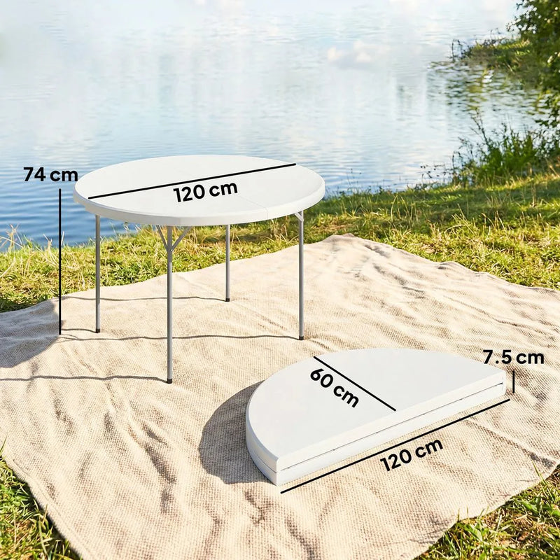 Outsunny 4ft Folding Picnic Table, Camping Table with Non-slip Foot Pads and Metal Frame, 100 kg Load, for Garden, White