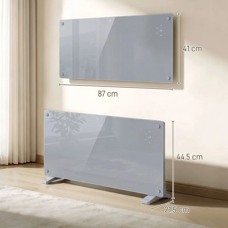 HOMCOM 2000W Smart Panel Heater Wall Mounted & Freestanding, Electric Heater with Weekly Timer, Open Window & Anti-Frost, Grey