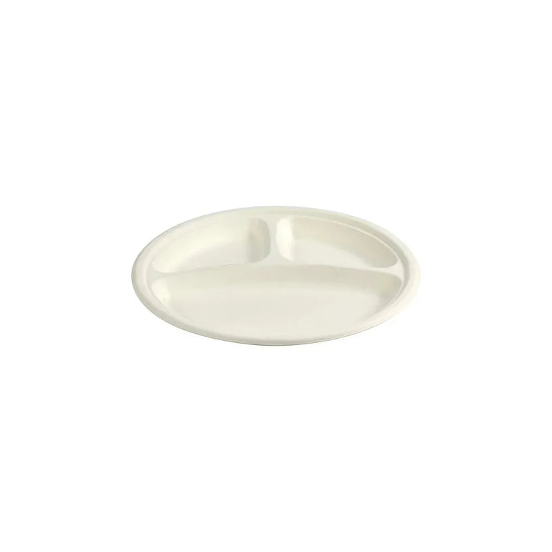 Disposable Compostable Eco – Bio Bagasse Sugarcane 3 Compartment Plates 10" Pack Of 100