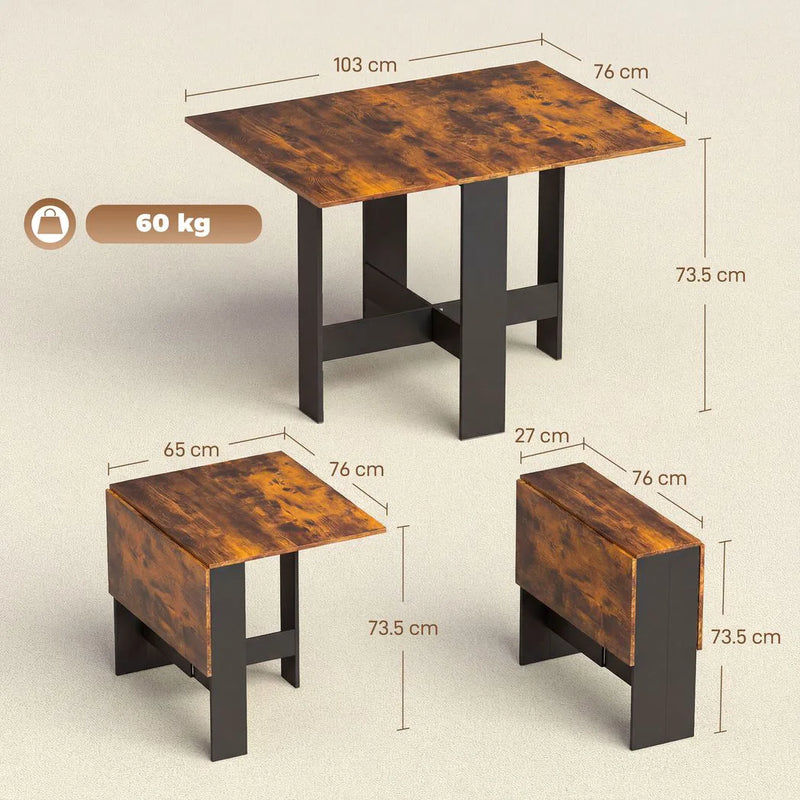HOMCOM Folding Dining Table, Space-Saving Drop Leaf Kitchen Table for 4-6 People Rustic Brown