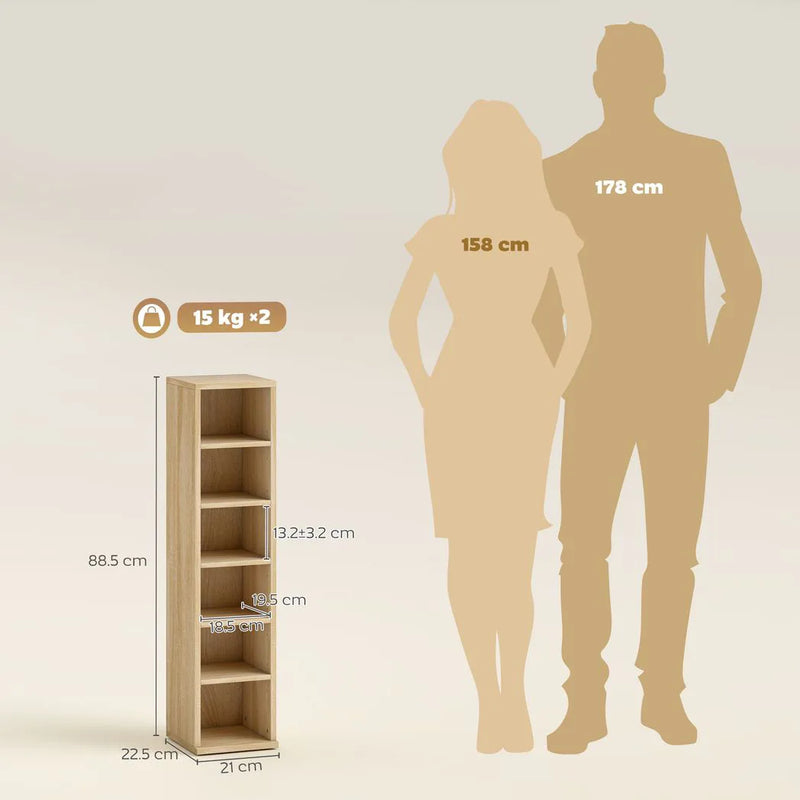 HOMCOM Set of 2 CD Media Display Shelf Unit Tower Rack with Adjustable Shelves, Oak