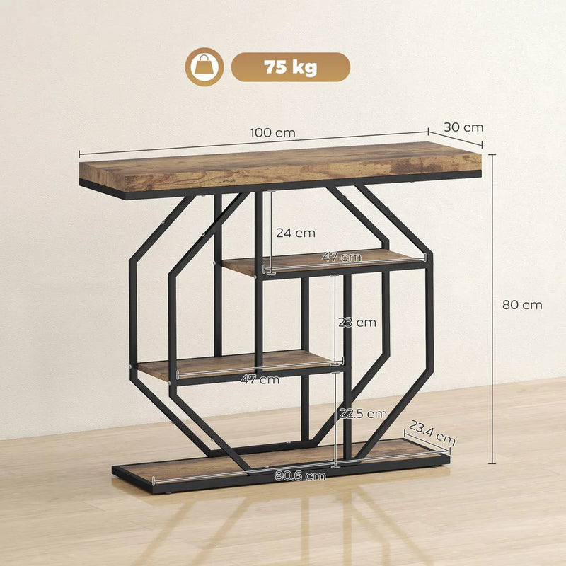 HOMCOM 4-Tier Industrial Console Table - Rustic Brown