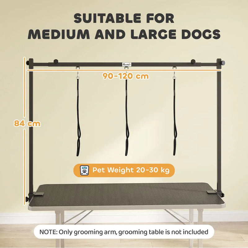PawHut Dog Grooming Arm Adjustable H-Shape Dog Grooming Table Arm with Clamp and 3 Nooses Black