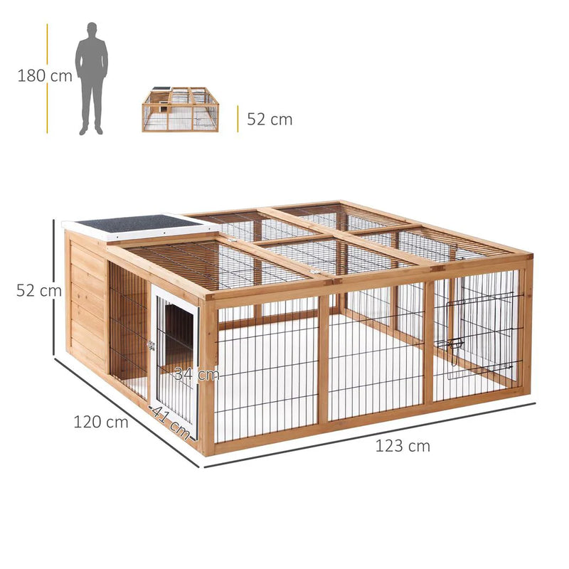 PawHut Rabbit Hutch Outdoor, Guinea Pig House, Bunny Run Cage with Openable Top for 1?2 Rabbits, 123 x 120 x 52cm, Yellow