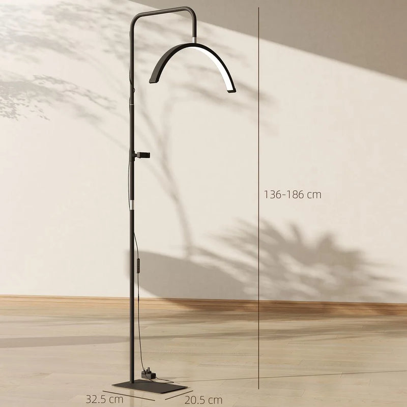 HOMCOM Half Moon Lash Light, 350° Rotatable Head, 7 Colours, Dimmable Beauty Floor Lamp, Black