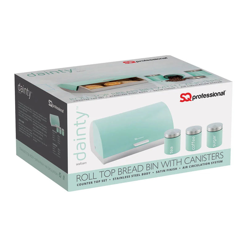 Sq Professional Dainty Metal Bread Bin With 3 Canisters Seafoam