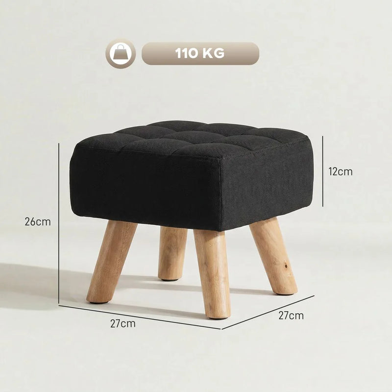 HOMCOM Linen-Look Square Padded Footstool - Black