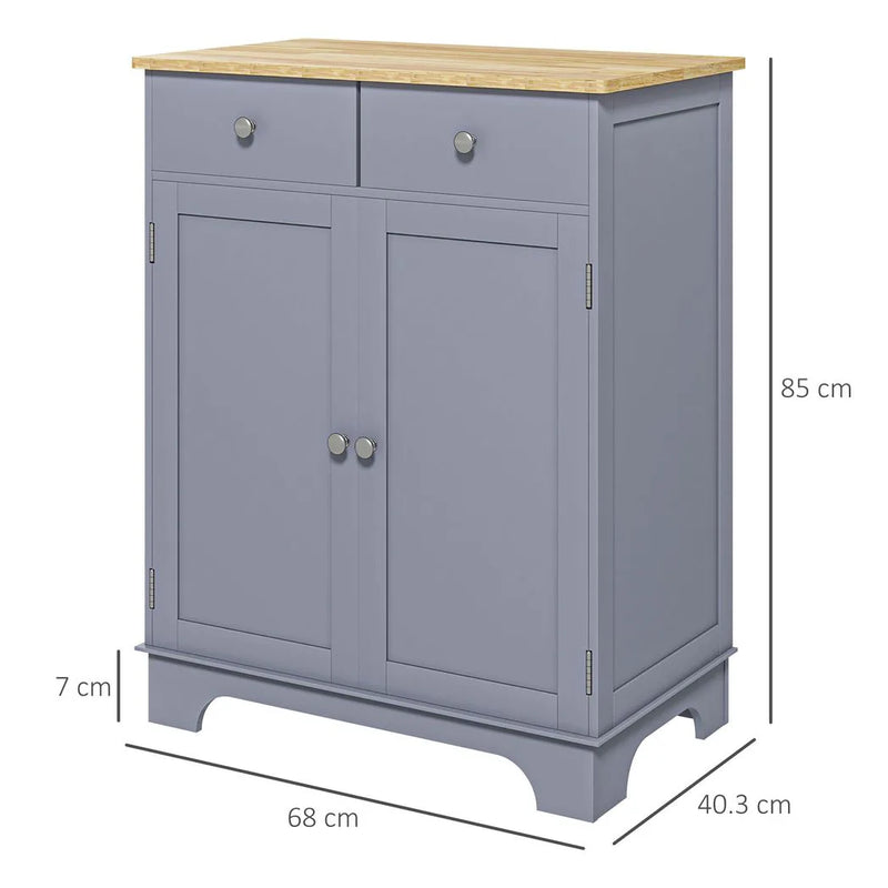 HOMCOM Side Storage Multi-use Sideboard Table Kitchen Floor Cabinet with Solid Wood Top, Adjustable Shelf, Drawer, Grey