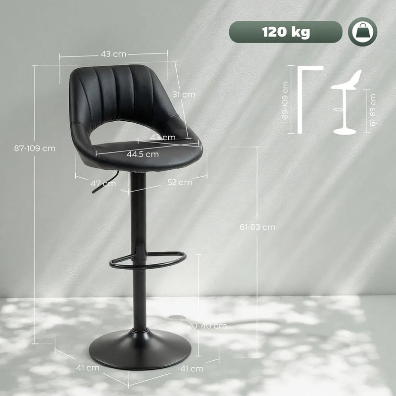 HOMCOM Set of Two Faux Leather Bar Stools - Black