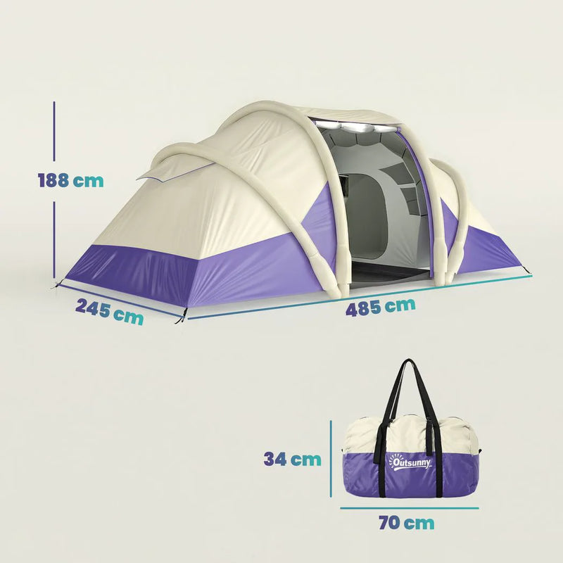 Outsunny Inflatable Tent 2 Bedroom Tunnel Design Windproof Air Tent with Carry Bag for 4 Person