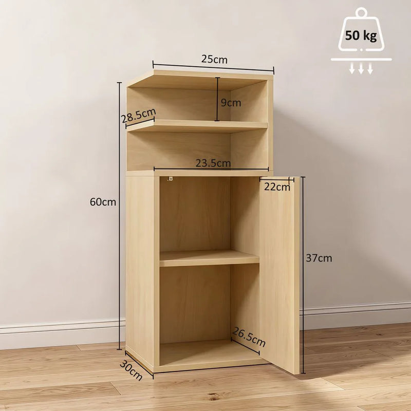 HOMCOM Slim Bedside Table Set of 2, Narrow Bedside Cabinet with Open Cubbies and Cupboard for Bedroom Living Room, Oak