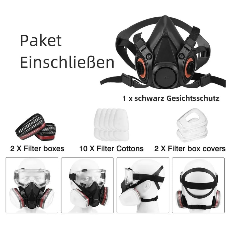Respiratory half mask, gas mask, dust mask, paint mask with replaceable filter