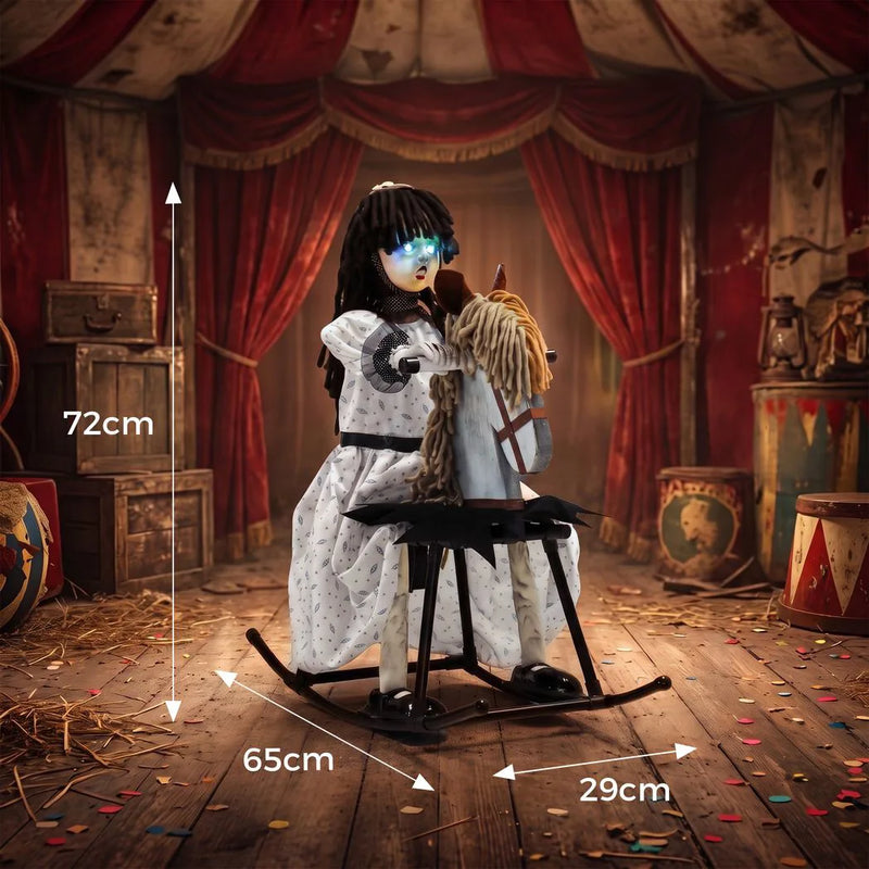 HOMCOM Animated Halloween Girl Riding Horse, Halloween Animatronics with Creepy Rhymes, Glowing Eyes, Sound/Touch Activated