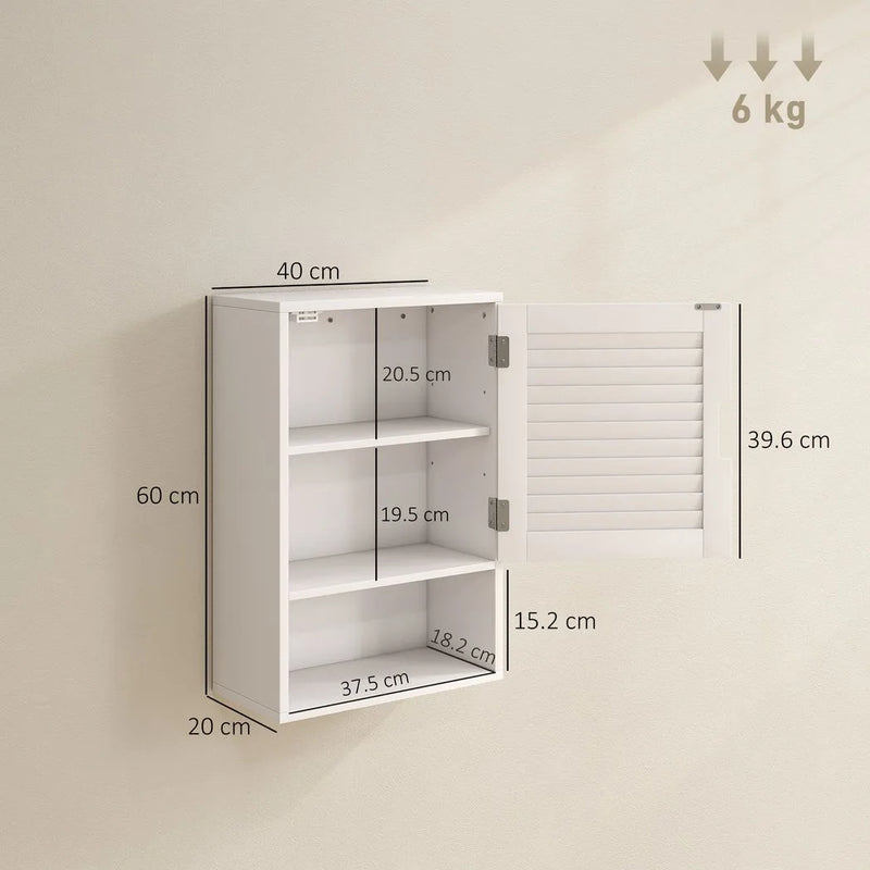 HOMCOM Bathroom Cabinet, Wall Mounted Storage Cabinet with Adjustable Shelves, 40 x 20 x 60 cm, White